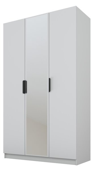 PAWS MOBEL Armadio grigio inclinabile 120x52x200 cm, armadio a tre ante aperto con specchio, con ripiani e appendini