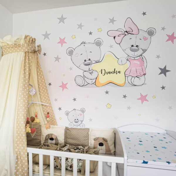 Adesivo - Orso con stelle in rosa