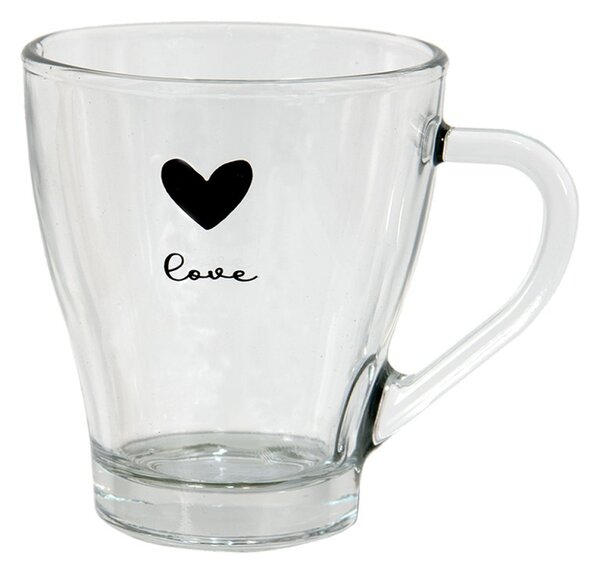 Mug in Vetro Trasparente Love decoro Cuore Nero - Clayre & Eef