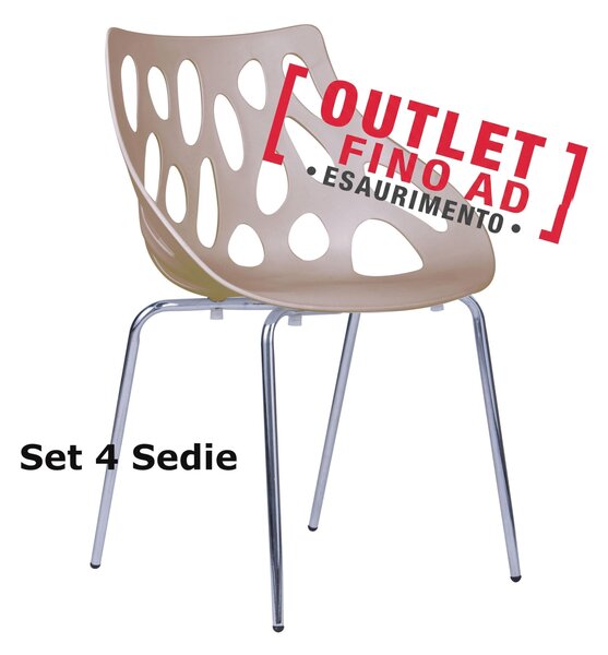 Sedia Direzionale in polipropilene (SET 4 PEZZI) con Telaio di Acciaio Dimensioni 57,5x52,5x h 80 cm - peso 8,5 kg colore Marrone chiaro