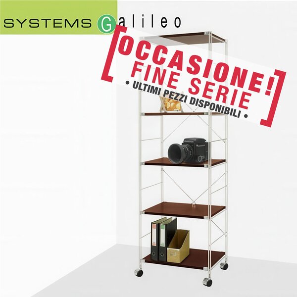 Libreria Galileo 5 ripiani weng� con ruote 56x40x h 175,5 cm peso kg 24,2