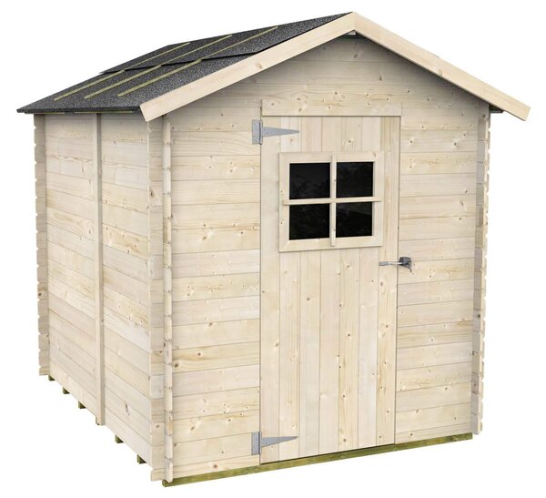Casetta Box da Giardino per Attrezzi 178x218 cm con Porta Finestrata in Legno Naturale