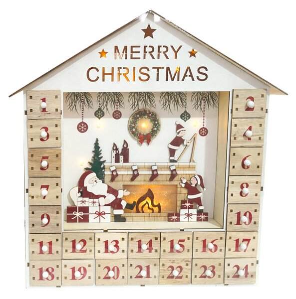 Calendario dell'Avvento 34x8x35 cm Casetta in Legno con Luci
