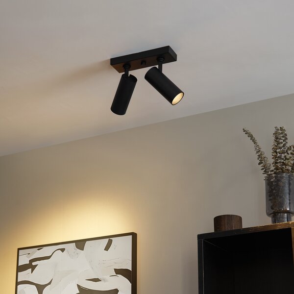 Plafoniera moderna nera con 2 luci LED dimmerabili - Tate