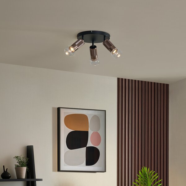 Faretto da soffitto rotondo bronzo scuro 3 luci orientabile - Veerle