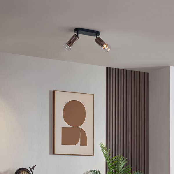 Faretto da soffitto arrotondato bronzo scuro 2 luci regolabile - Veerle