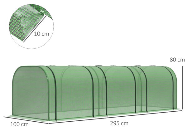 Outsunny Serra a Tunnel per Orto in Acciaio e Plastica PP con Porte Avvolgibili, 295x100x80 cm, Verde | Aosom Italy