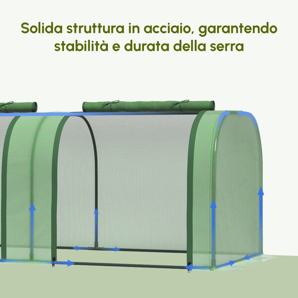 Outsunny Serra a Tunnel per Orto in Acciaio e Plastica PP con Porte Avvolgibili, 295x100x80 cm, Verde | Aosom Italy