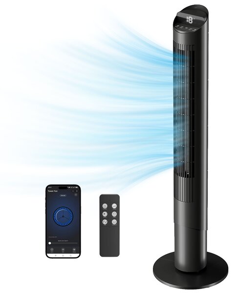 HOMCOM Ventilatore Torre 116 cm, ventilatore WiFi app controllo, camera letto, colore nero | Aosom Italy