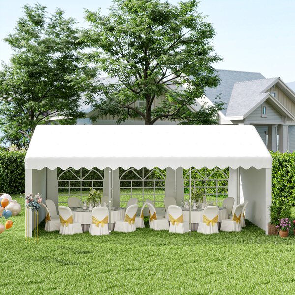 Outsunny Gazebo da Esterno Tendone per Feste Matrimonio Telaio in Acciaio Bianco (6m x 4.05m x2.8m)|Aosom