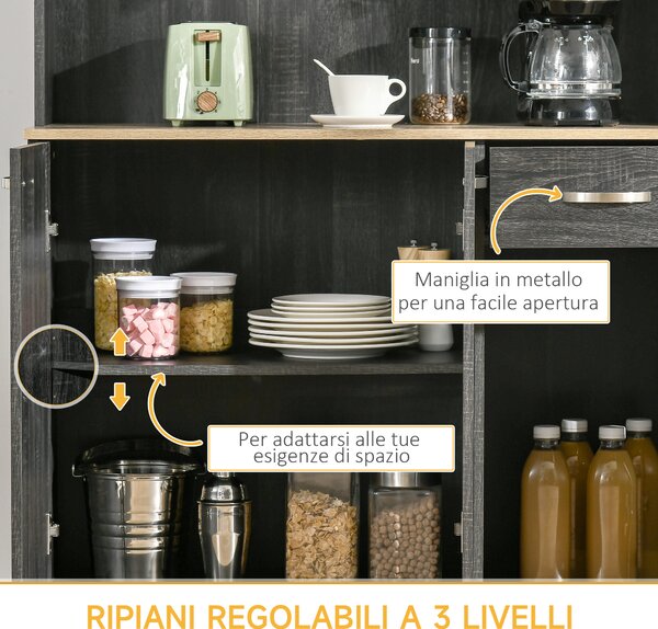 HOMCOM Mobile Dispensa Alto in Legno con Cassetti e Armadietti, 101x39x180 cm, Nero | Aosom Italy