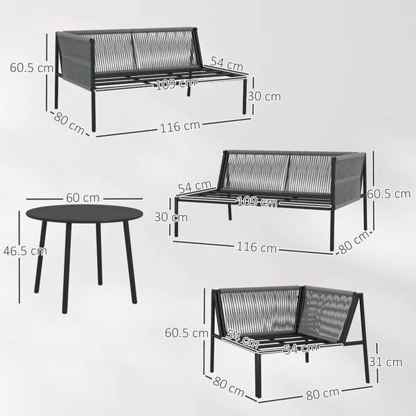 Outsunny Salotto da Giardino in Rattan con Divano Angolare Modulabile, Tavolino da Caffè e Cuscini, Grigio