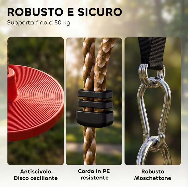 AIYAPLAY Corda Arrampicata da Giardino per Bambini con Pedane e Seduta a Disco, in HDPE e PE, Rosso | Aosom Italy