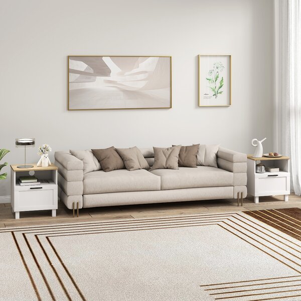 HOMCOM Set di 2 Comodini con Cassetto, Scomparto Aperto e Gambe in Legno, 45x38x50 cm, Bianco | Aosom Italy