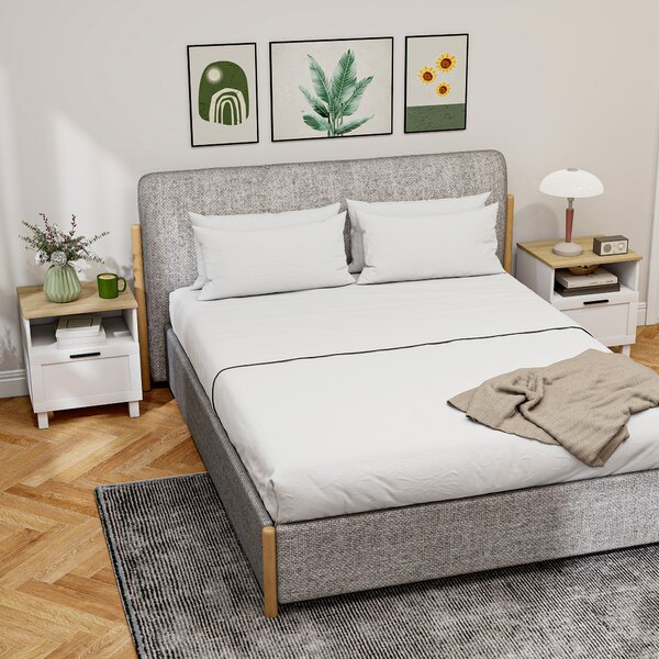 HOMCOM Set di 2 Comodini con Cassetto, Scomparto Aperto e Gambe in Legno, 45x38x50 cm, Bianco | Aosom Italy