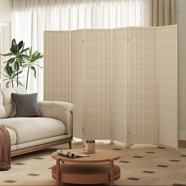 HOMCOM Paravento 6 Pannelli in Legno, Separatore di Ambiente Pieghevole, 270x180 cm, Legno Naturale | Aosom Italy