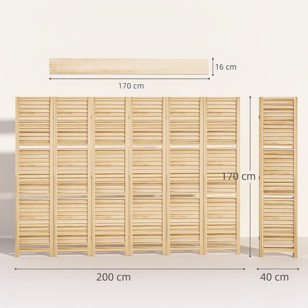 HOMCOM Paravento per Interni in Legno 4 Pannelli 160x170 cm, Separatore di Ambiente Pieghevole con 3 Mensole, Legno Naturale Effetto Bruciato | Aosom Italy