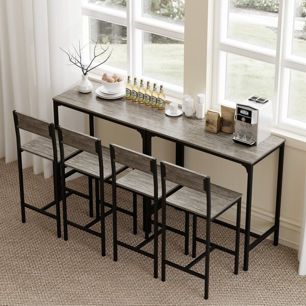 HOMCOM Set Tavolo da Bar con Sgabelli, Tavolo Alto da Pranzo con 2 Sedie da Bar, Poggiapiedi e Schienali, Grigio | Aosom Italy