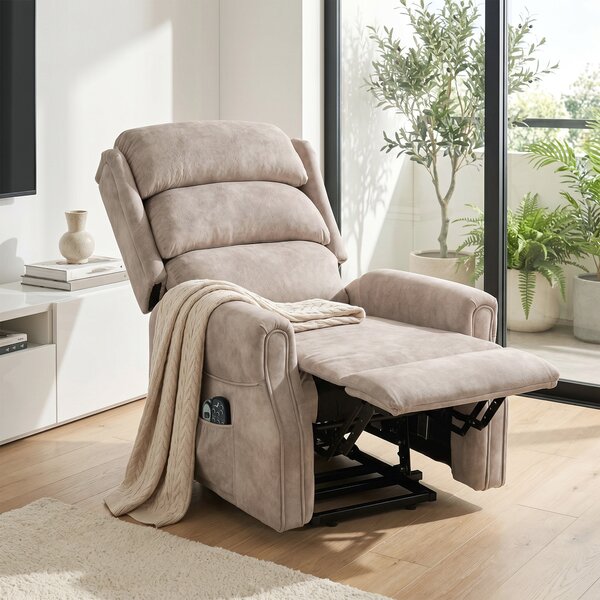 HOMCOM Poltrona Alzapersone Elettrica Massaggi a Vibrazione e Calore, Poltrona Relax Elettrica in Velluto, 80x160x82 cm, Beige | Aosom Italy