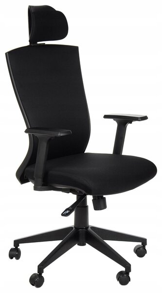 Sedia da ufficio ergonomica girevole HG-0004F, base in nylon, braccioli regolabili, poggiatesta, nero