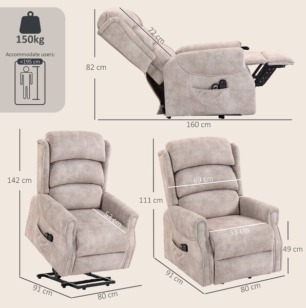 HOMCOM Poltrona Alzapersone Elettrica Massaggi a Vibrazione e Calore, Poltrona Relax Elettrica in Velluto, 80x160x82 cm, Beige | Aosom Italy