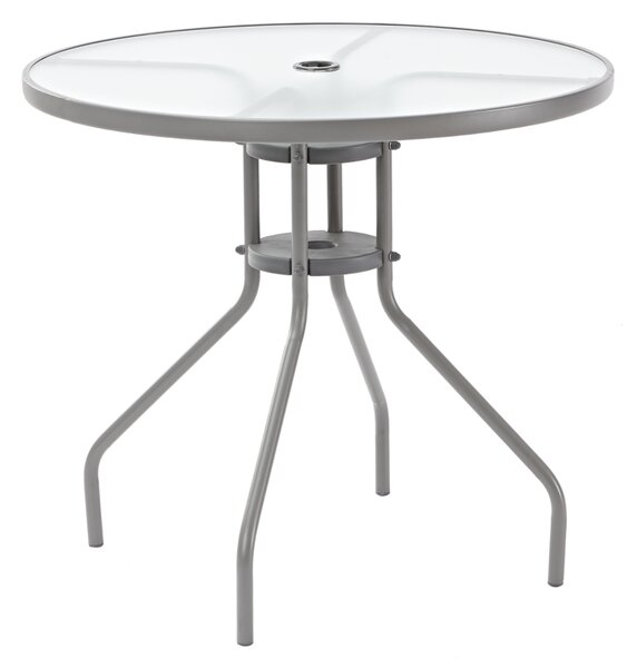Tavolo da giardino Elia Fix in acciaio con piano in vetro grigio / argento per 6 persone Ø 80 cm