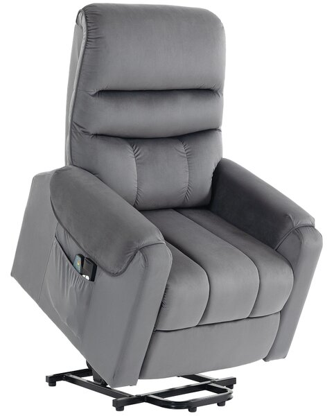 HOMCOM Poltrona Alzapersone Elettrica Massaggio a Vibrazione e Riscaldamento, Poltrona Relax Elettrica in Velluto, Grigio Scuro | Aosom Italy