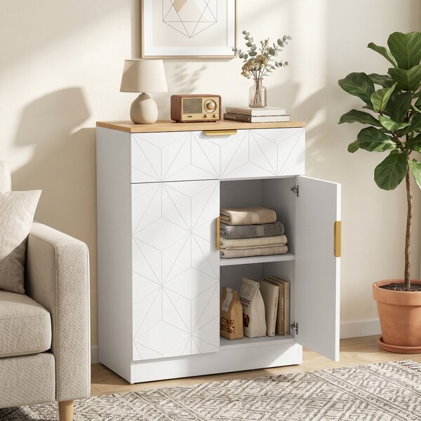 HOMCOM Credenza Moderna, Mobile Contenitore con Cassetto e Ripiano Regolabile, 60x32x82 cm, Bianco | Aosom Italy