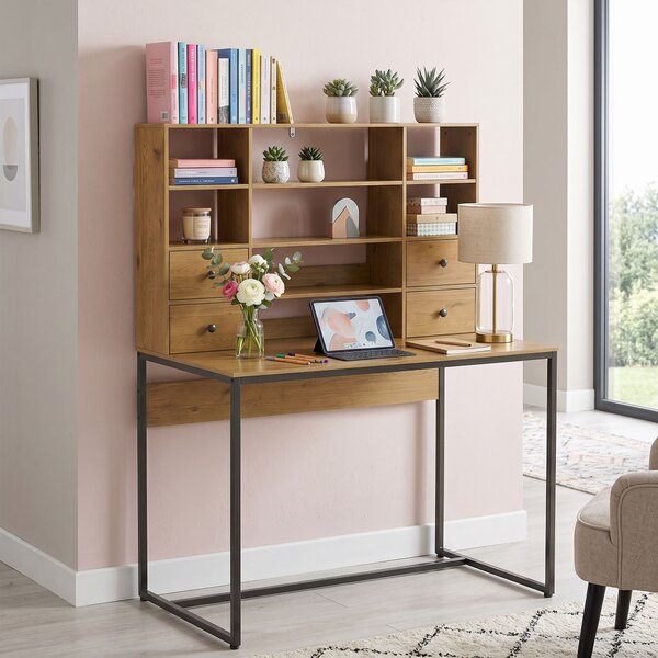 HOMCOM Scrivania per Computer con 4 Cassetti, Scrivania con Contenitore e Scaffali Aperti, 105x60 cm, Legno Naturale | Aosom Italy