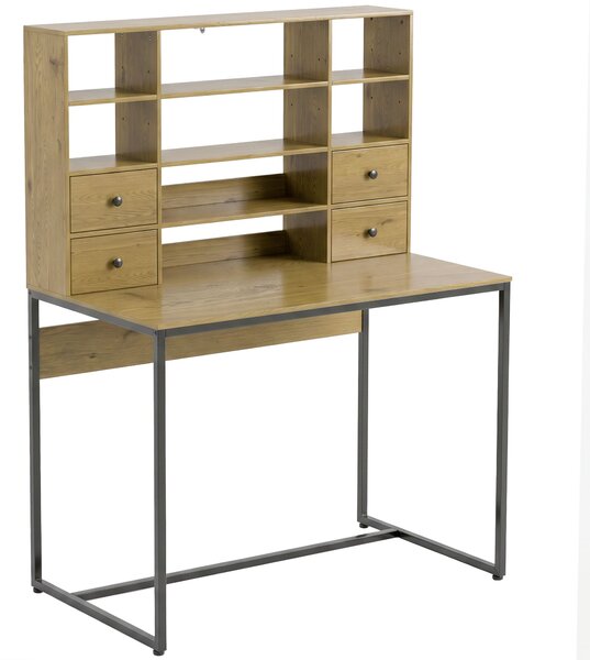 HOMCOM Scrivania per Computer con 4 Cassetti, Scrivania con Contenitore e Scaffali Aperti, 105x60 cm, Legno Naturale | Aosom Italy