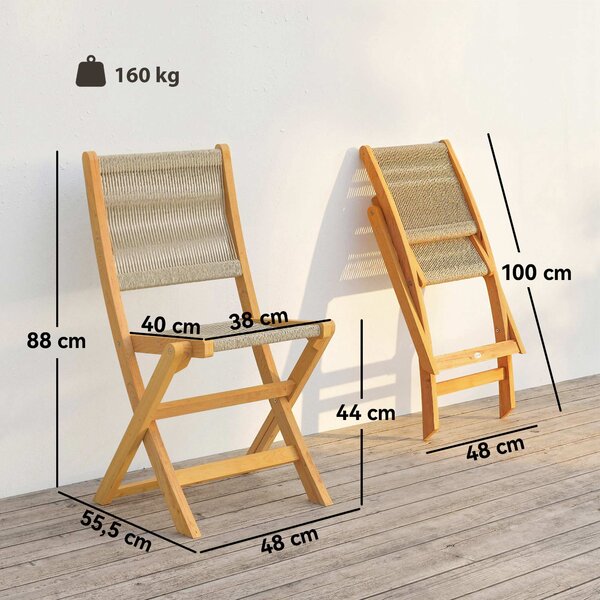 Outsunny Set di 2 Sedie Pieghevoli da Giardino in Rattan PE e Legno di Acacia, Supporto fino a 160 kg, Beige | Aosom Italy