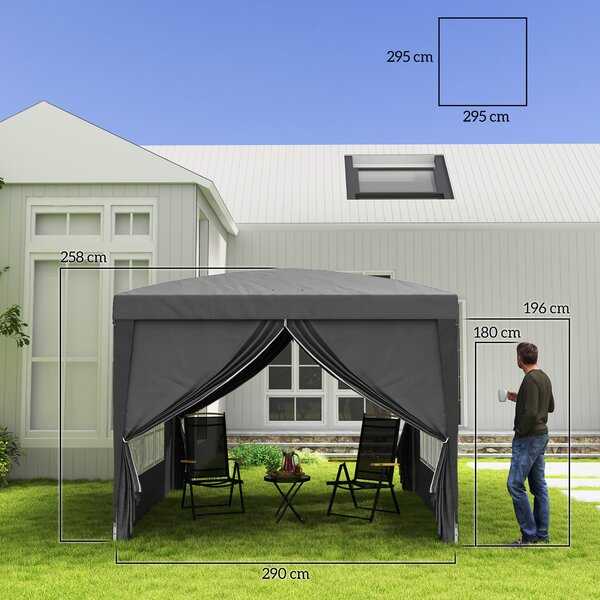 Outsunny Gazebo da Esterno 3x3 m Pieghevole con 4 Pannelli Laterali, in Acciaio e Tessuto Oxford Grigio