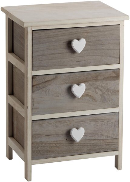 Cassettiera Shabby Chic 3 Cassetti Maniglie a Cuore