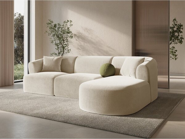 Divano angolare beige (con penisola a destra/con chaise lounge) con rivestimento in velluto Campi – Cosmopolitan Design