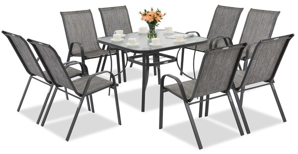 Set di mobili da giardino in metallo grigio Modena per 8 persone con tavolo quadrato Garden Point