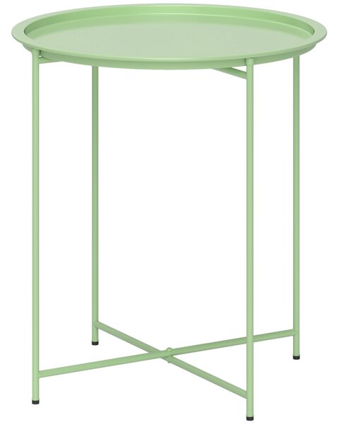 Tavolino da Giardino Ø46x50 cm con Vassoio Rimovibile e Gambe Pieghevoli in Acciaio Verde