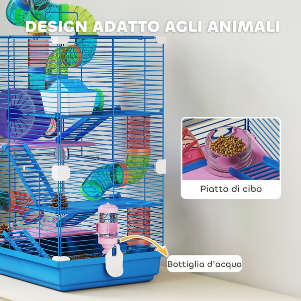 PawHut Gabbia per Criceti a 5 Livelli con Tubi, Ruota, Scale, Casetta e Bottiglia, 46x30x58 cm | Aosom Italy