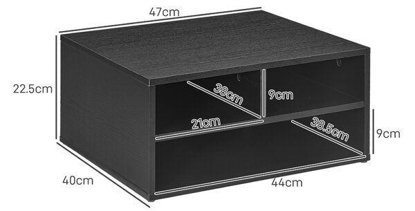 HOMCOM Mobile Porta Stampante da Ufficio con 3 Ripiani Aperti a 2 Livelli, 47x40x22.5 cm, Nero | Aosom Italy