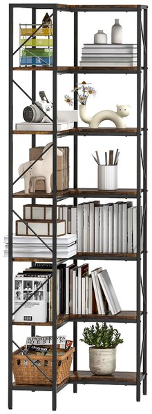 HOMCOM Libreria Angolare Industriale a 7 Livelli, in Legno e Acciaio, 60x60x198 cm, Marrone Rustico | Aosom Italy