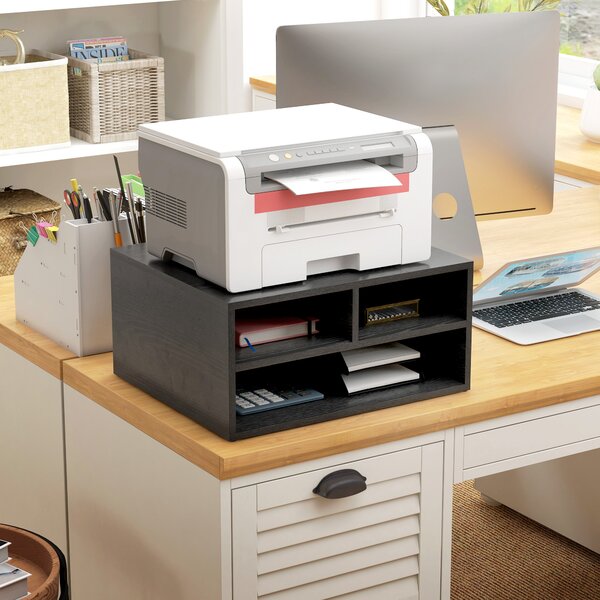HOMCOM Mobile Porta Stampante da Ufficio con 3 Ripiani Aperti a 2 Livelli, 47x40x22.5 cm, Nero | Aosom Italy