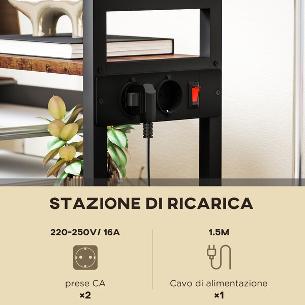 HOMCOM Carrello Porta Stampante a 4 Livelli con Prese di Corrente, Ruote e Telaio in Metallo, 55x37.5x100 cm, Marrone | Aosom Italy
