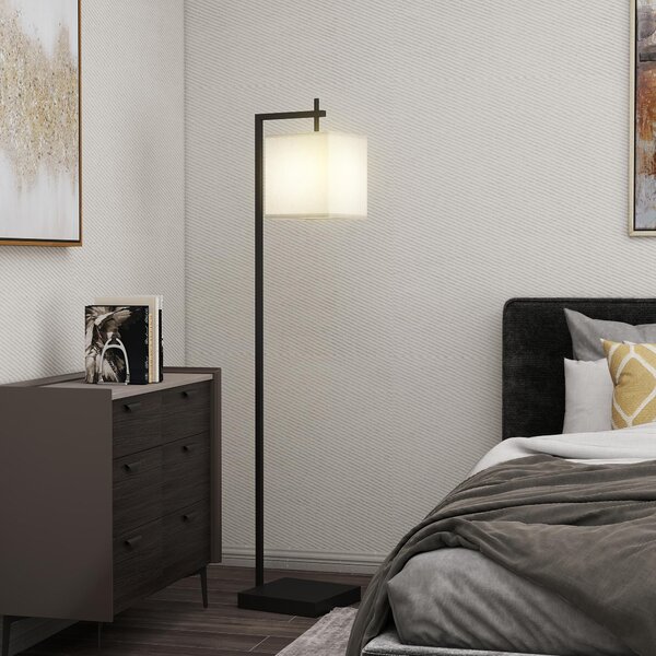 Lampada da Terra a LED con 10 Luminosità 9W e Telecomando 36x30x168 cm Paralume Effetto Lino Nero e Beige