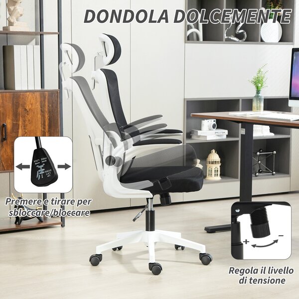 Vinsetto Sedia da Ufficio Regolabile e Reclinabile con Poggiatesta Rimovibile, in Tessuto a Rete, 60x59x114-122 cm, Nero | Aosom Italy