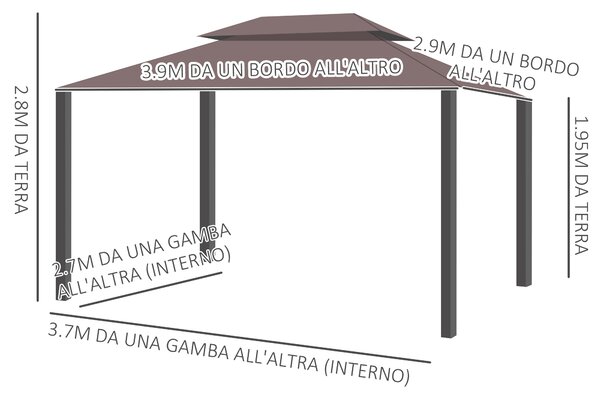 Outsunny Gazebo da Giardino Impermeabile con Doppio Tetto, Zanzariera e Teli Laterali, in Alluminio e Poliestere, 2.9x3.9 m, Caffè | Aosom Italy