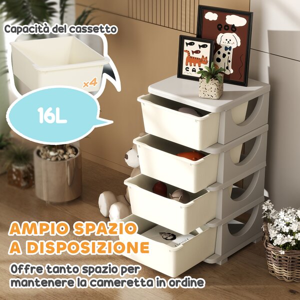 HOMCOM Cassettiera in Plastica Colorata per Cameretta con 4 Cassetti, 37x37x76 cm, Crema | Aosom Italy