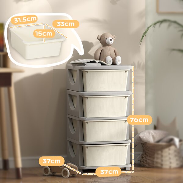 HOMCOM Cassettiera in Plastica Colorata per Cameretta con 4 Cassetti, 37x37x76 cm, Crema | Aosom Italy