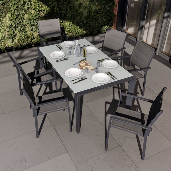 Tavolo da giardino allungabile Aquila NATERIAL in alluminio con piano in  vetro grigio / argento per 6 persone 180/220x100cm