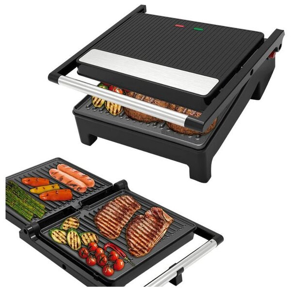 MASTER Bistecchiera Elettrica Doppia Piastra Antiaderente con Termostato Regolabile e Raccolta Grassi - BS2000X-R