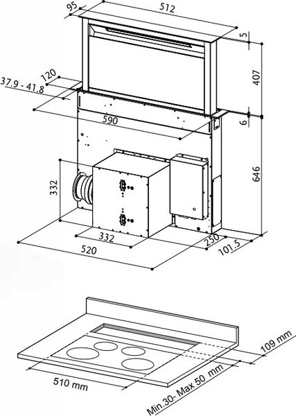 Faber Cappa Cucina Filtrante DownDraft da Incasso a Scomparsa 60 cm colore Inox / Vetro Nero - 340.0582.936 Fabula Plus EVO