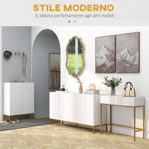 DecHome Consolle Ingresso Design Contemporaneo Luxury con 2 Cassetti e Gambe Dorate Dimensioni 80x31.5x75 cm colore Bianco